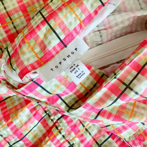 New Topshop Gingham Puff-Sleeve Minidress - Picture 3 of 7